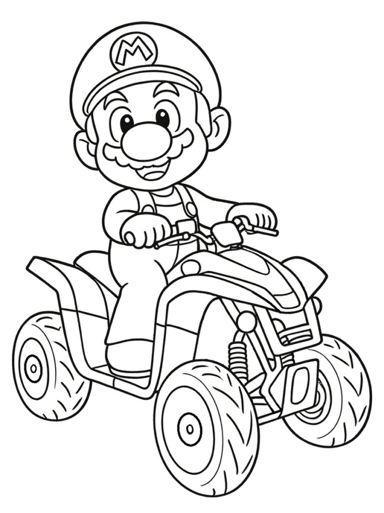 Mario en quad Coloriage Mario quad
