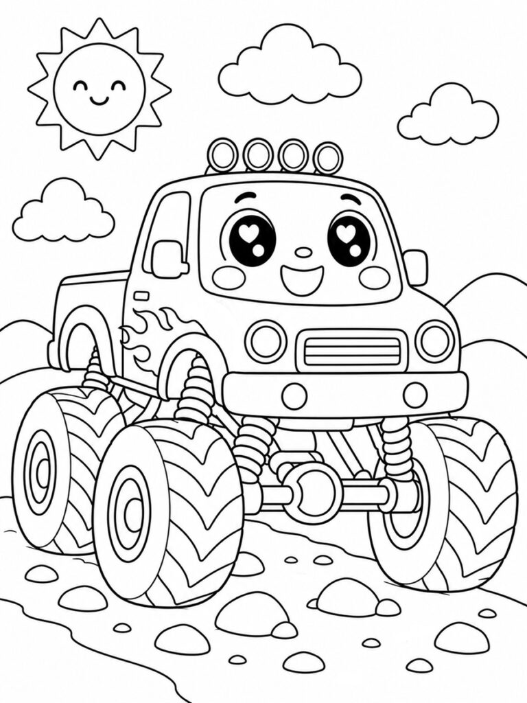 Monster Truck kawaii Coloriage Monster Truck kawaii