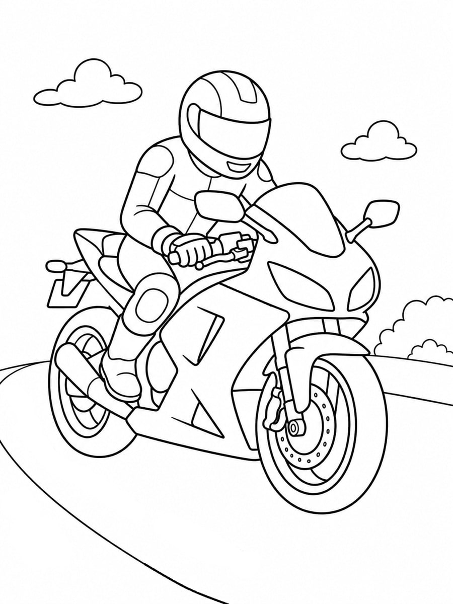 Coloriage moto avec motard