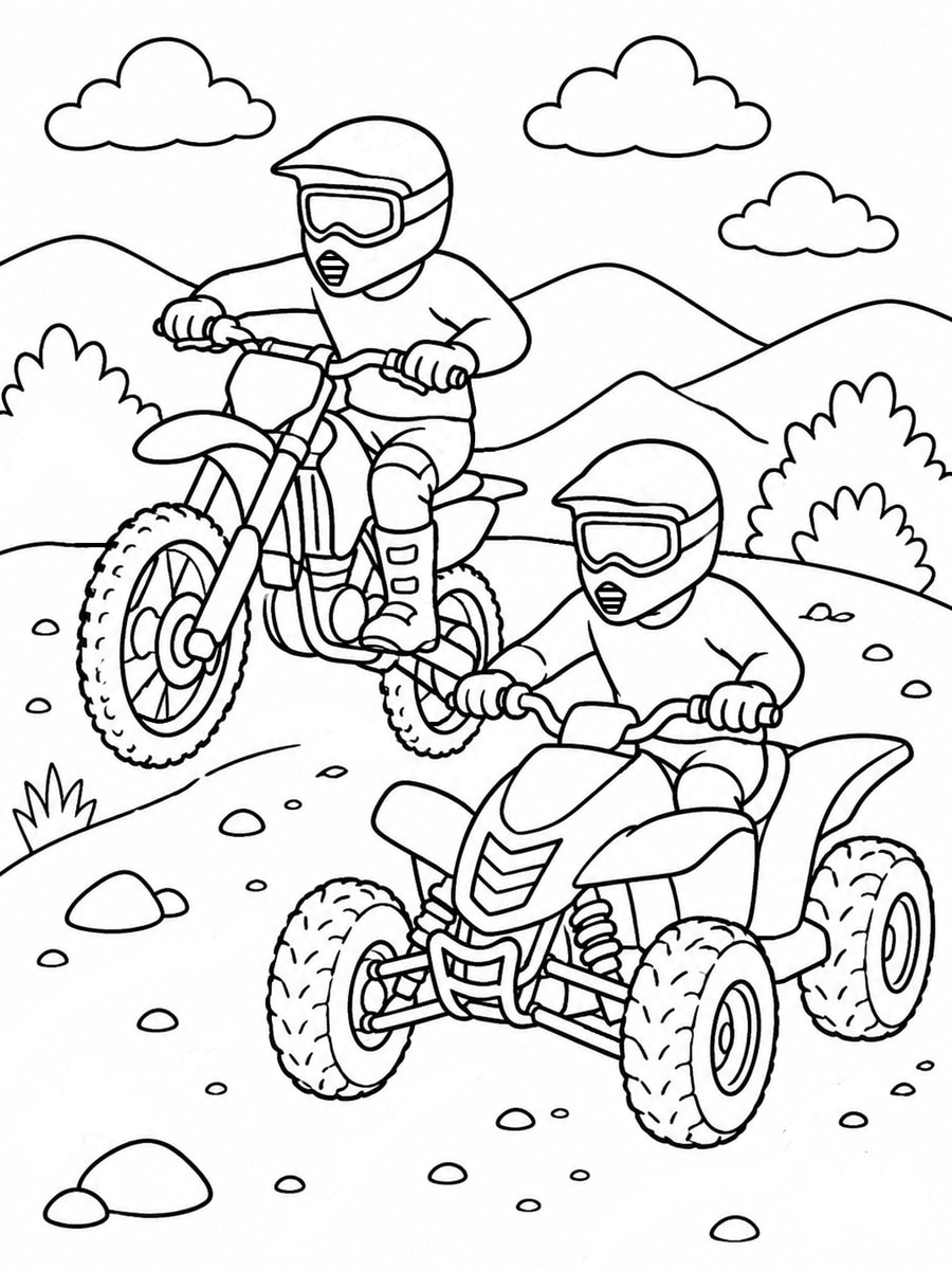 Coloriage moto et quad