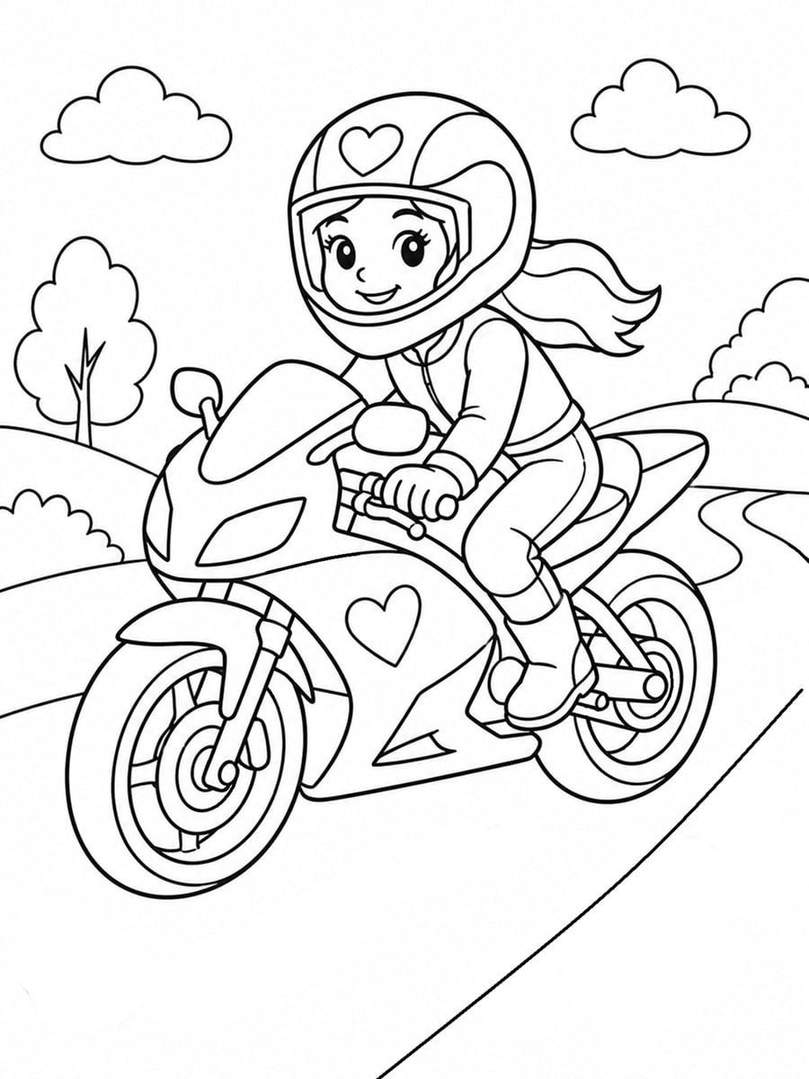 Coloriage moto fille