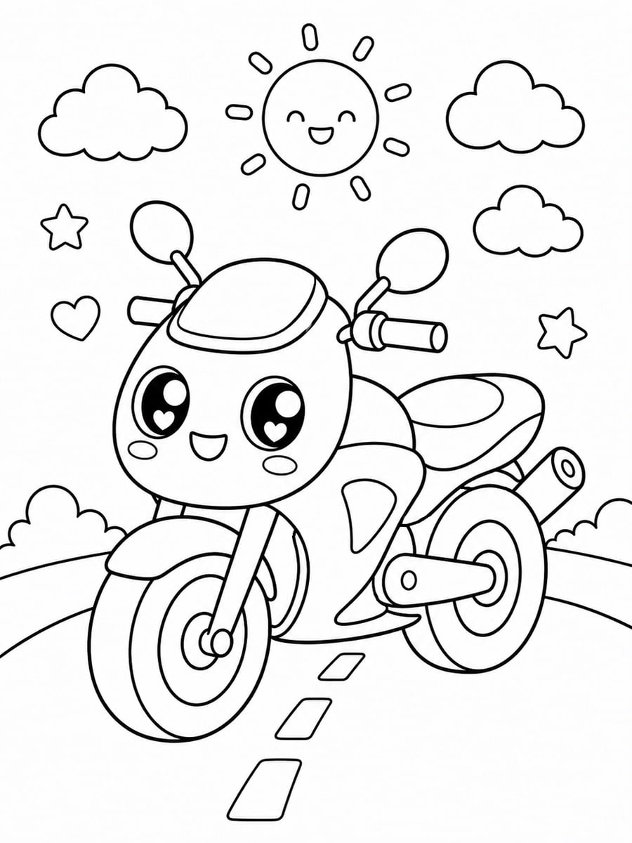 Coloriage moto kawaii