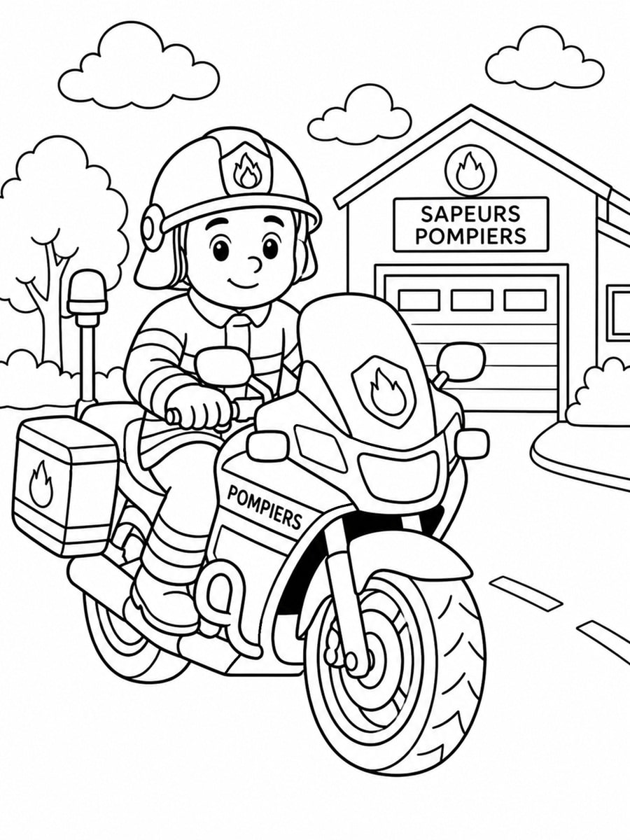 Coloriage moto pompier