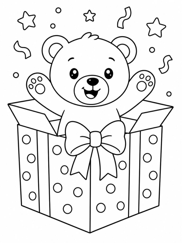 Coloriage ourson cadeau