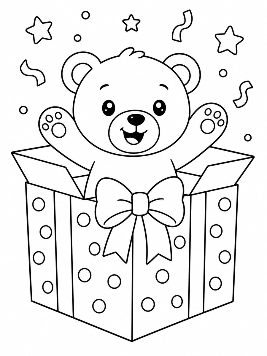 Coloriage ourson cadeau