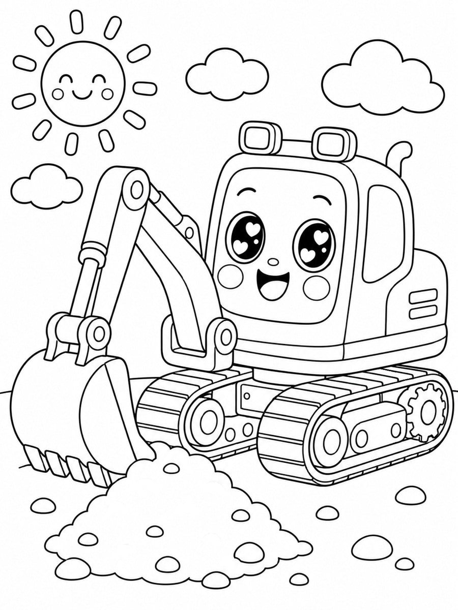 Coloriage pelleteuse kawaii