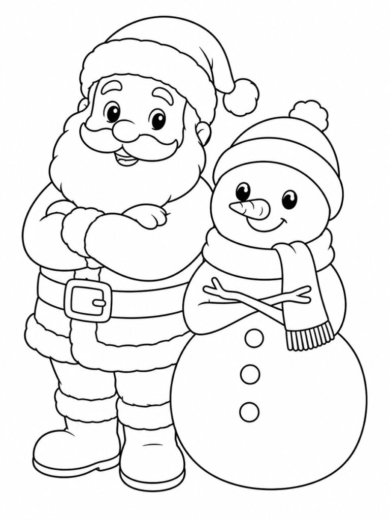 Bonhomme de neige et Père-Noël Coloriage bonhomme de neige et Père-Noël