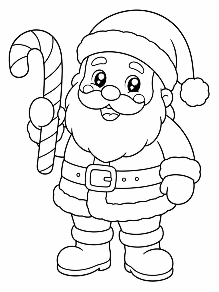 Père-Noël et sucre d'orge Coloriage de noel