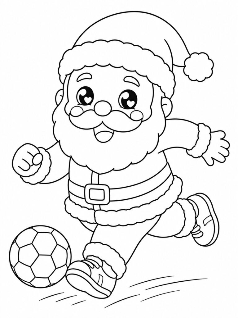 Père-Noël jouant au foot Coloriage Père-Noël foot