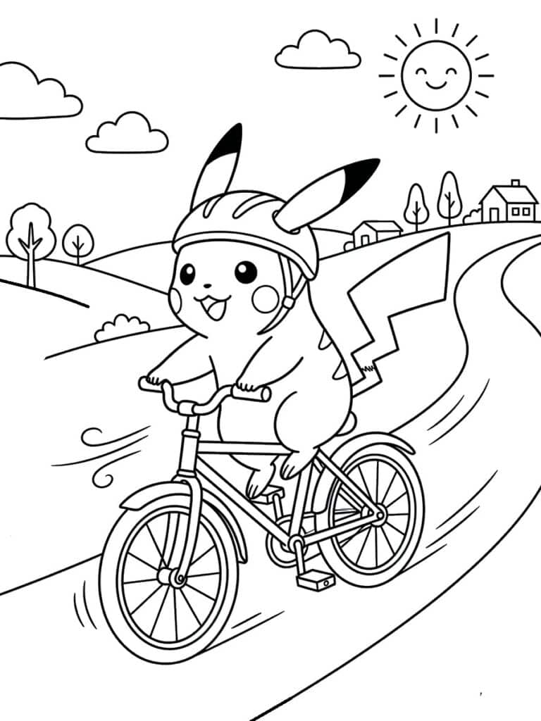 Coloriage Pikachu à vélo
