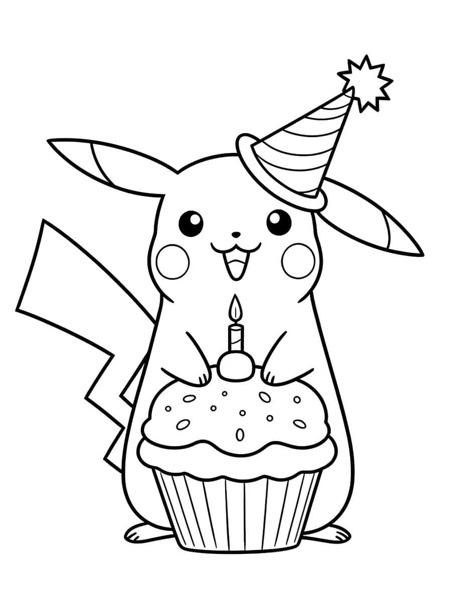 Coloriage Pikachu muffin anniversaire