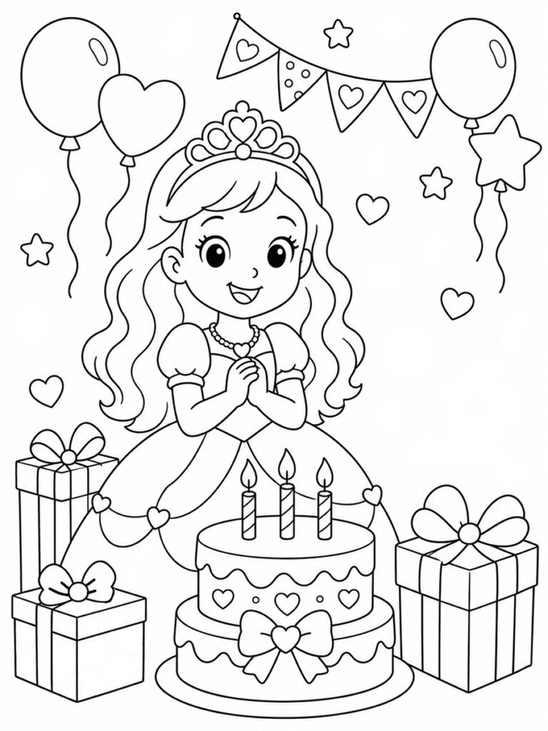 Princesse anniversaire Coloriage princesse anniversaire
