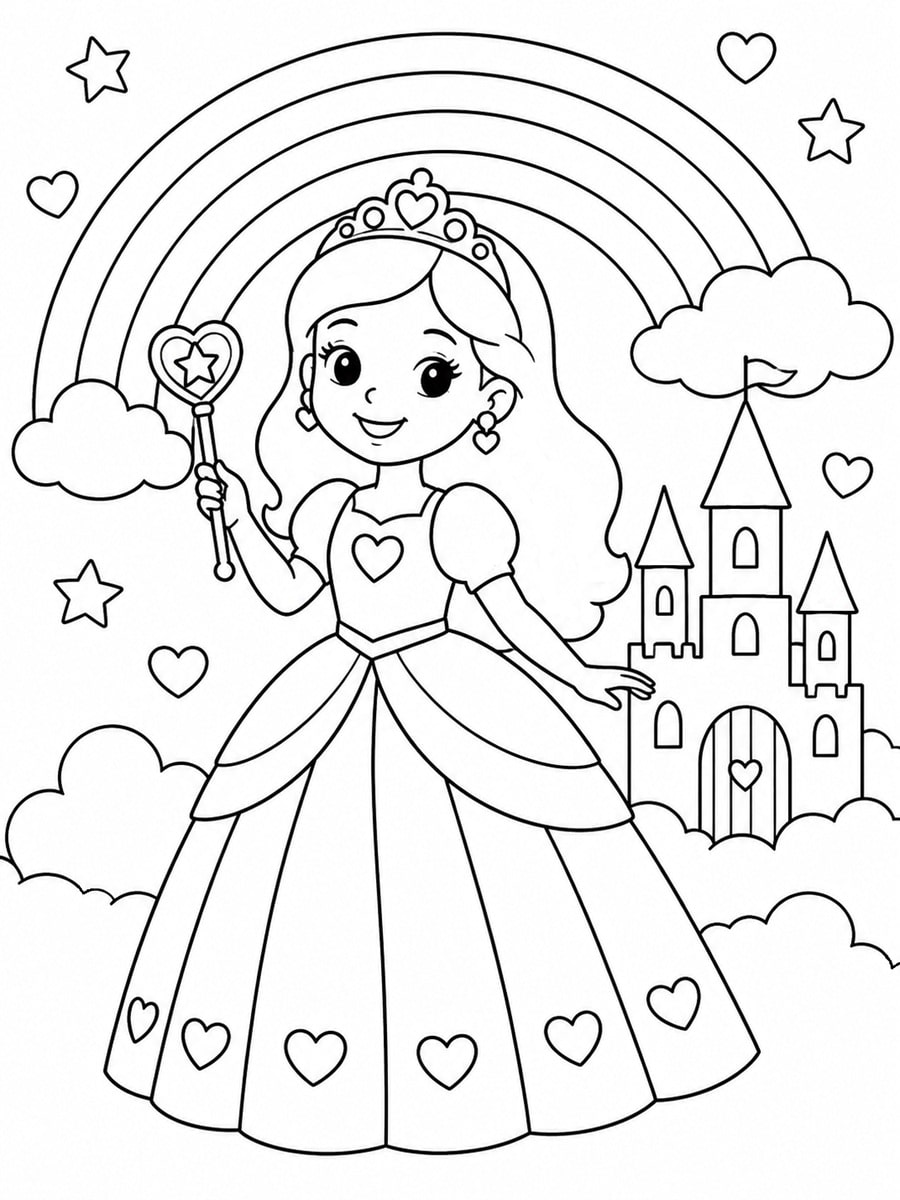 Coloriage princesse arc-en-ciel