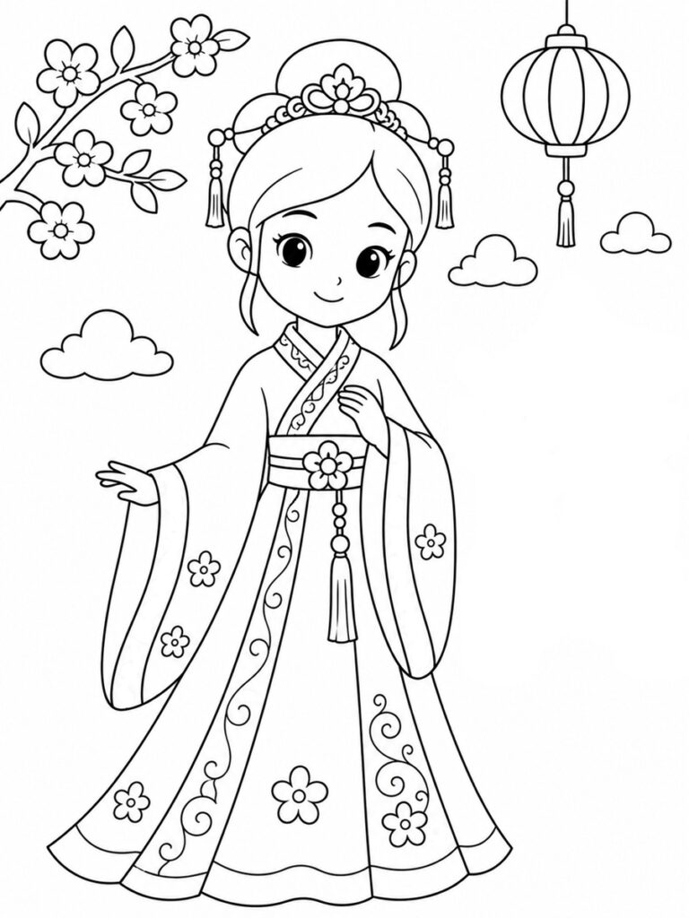 Princesse chinoise Coloriage princesse chinoise