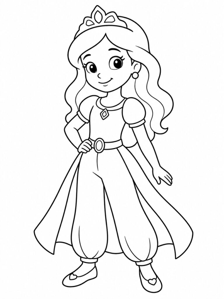 Coloriage princesse en pantalon