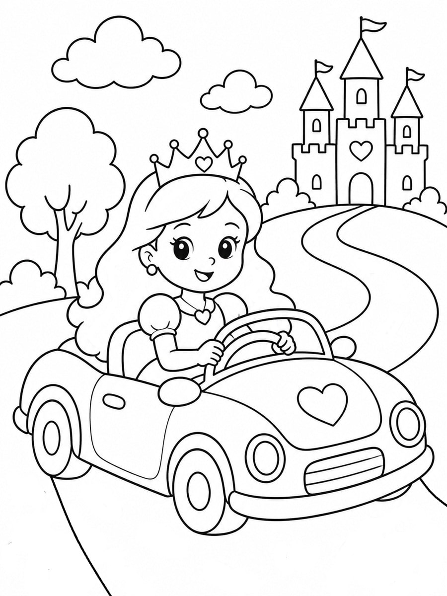 Coloriage princesse voiture