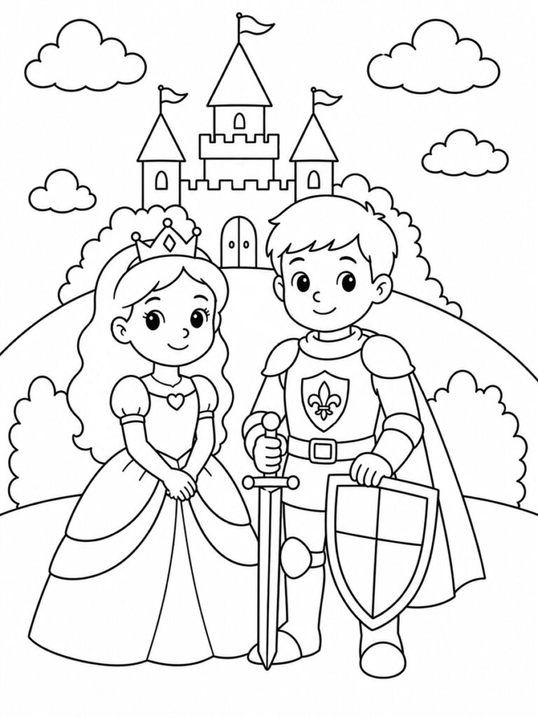Princesse et chevalier Coloriage princesse et chevalier