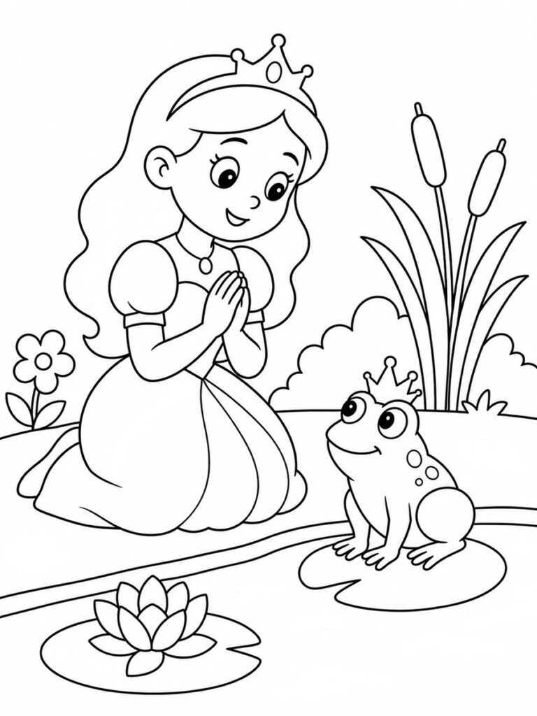 Princesse et grenouille Coloriage princesse et grenouille