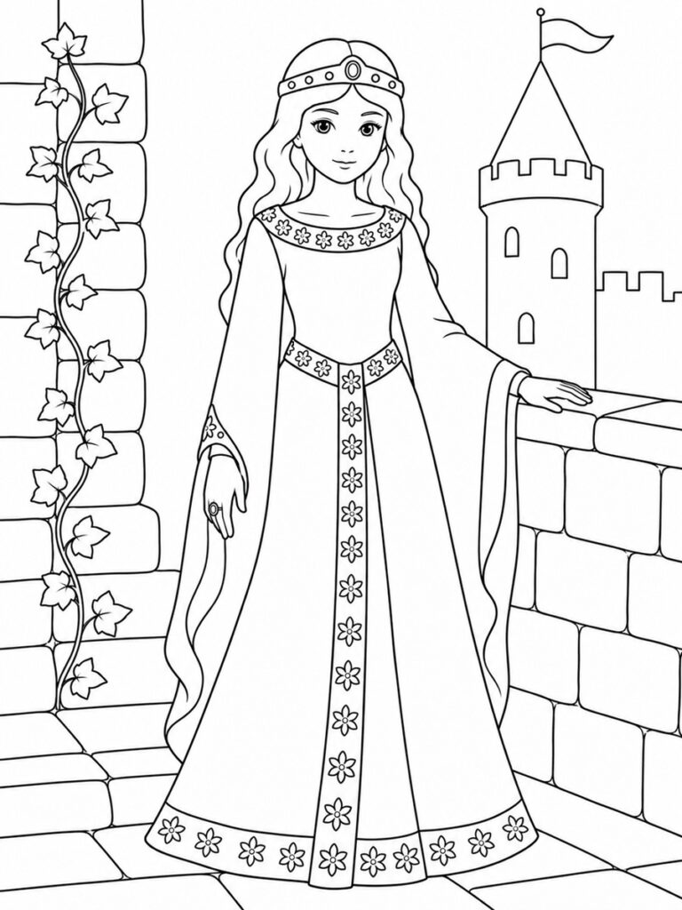 Princesse Moyen Âge Coloriage princesse Moyen Âge