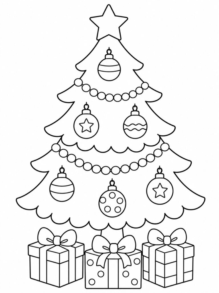 Sapin avec cadeaux Coloriage sapin avec cadeaux