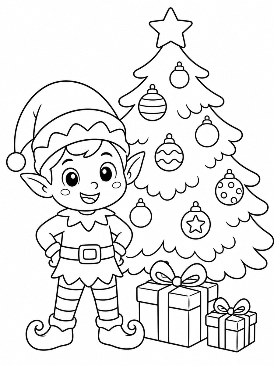 Coloriage sapin et lutin