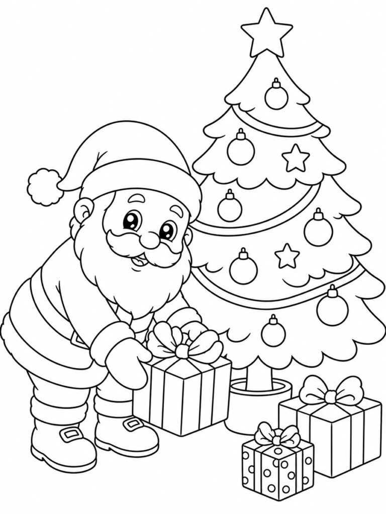 Sapin et Père-Noël Coloriage sapin et Père-Noël