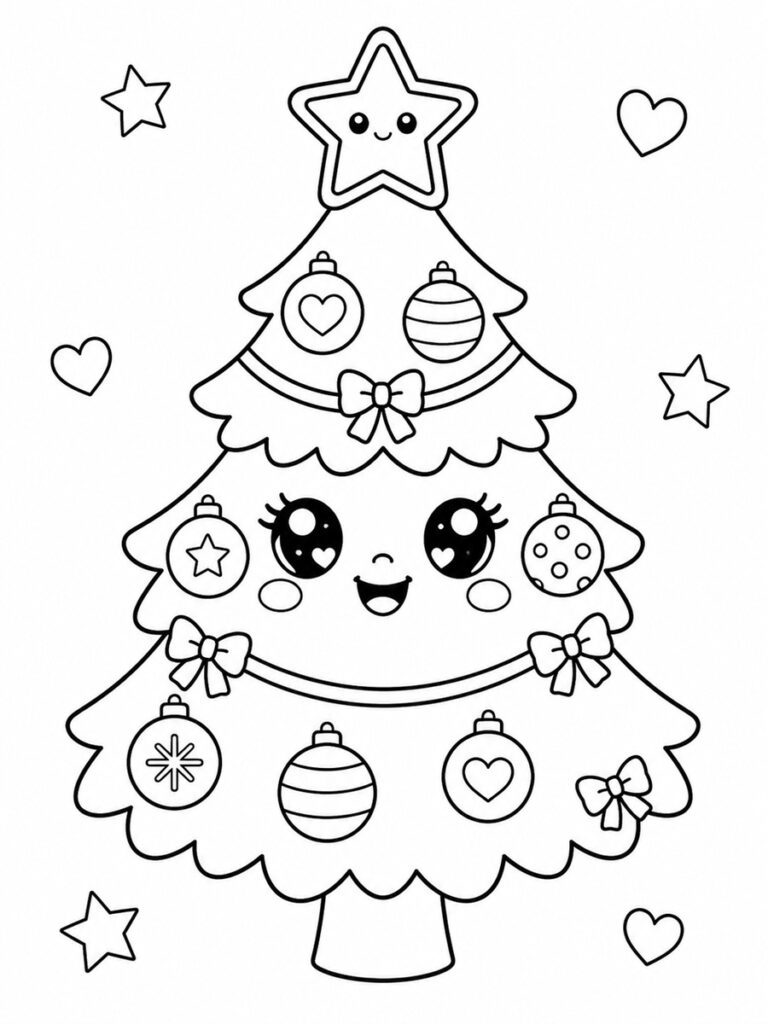 Coloriage sapin kawaii
