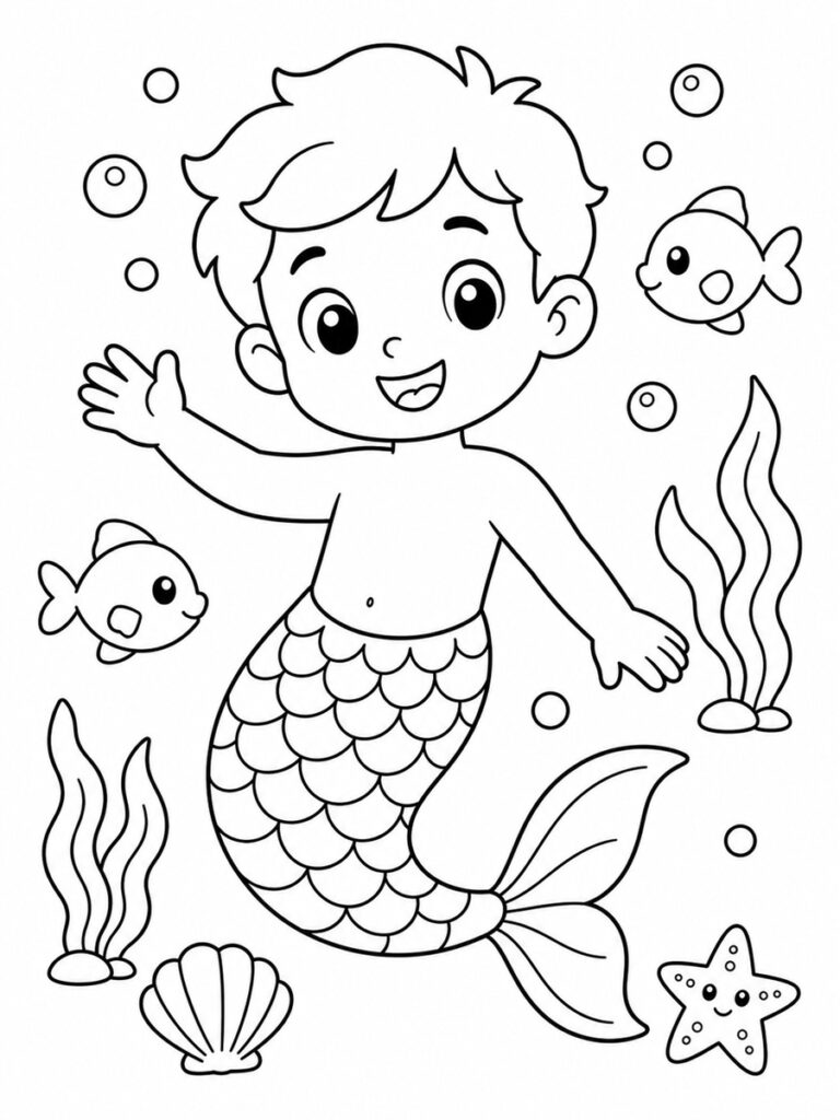 Sirène garçon Coloriage sirène garçon