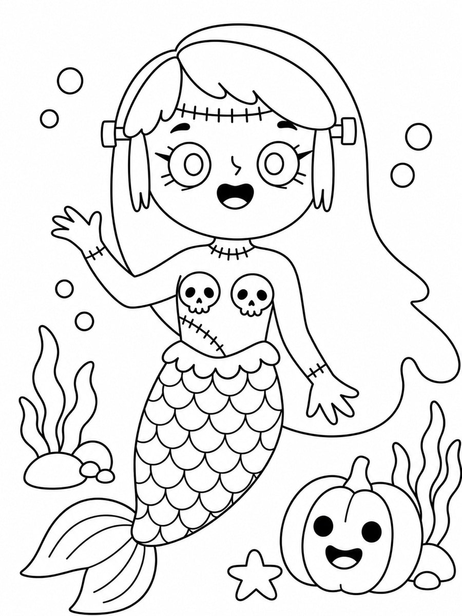 Coloriage sirène Halloween