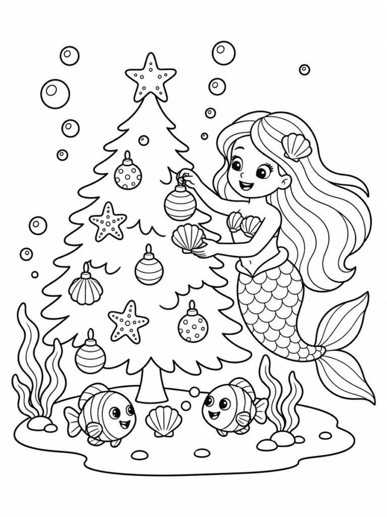 Coloriage sirène de Noël