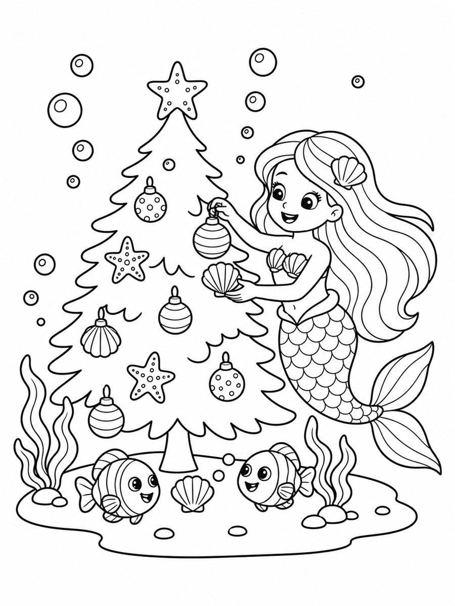 Coloriage sirène de Noël