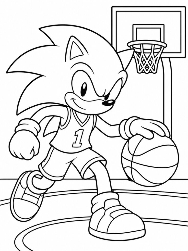 Coloriage Sonic qui fait du basket
