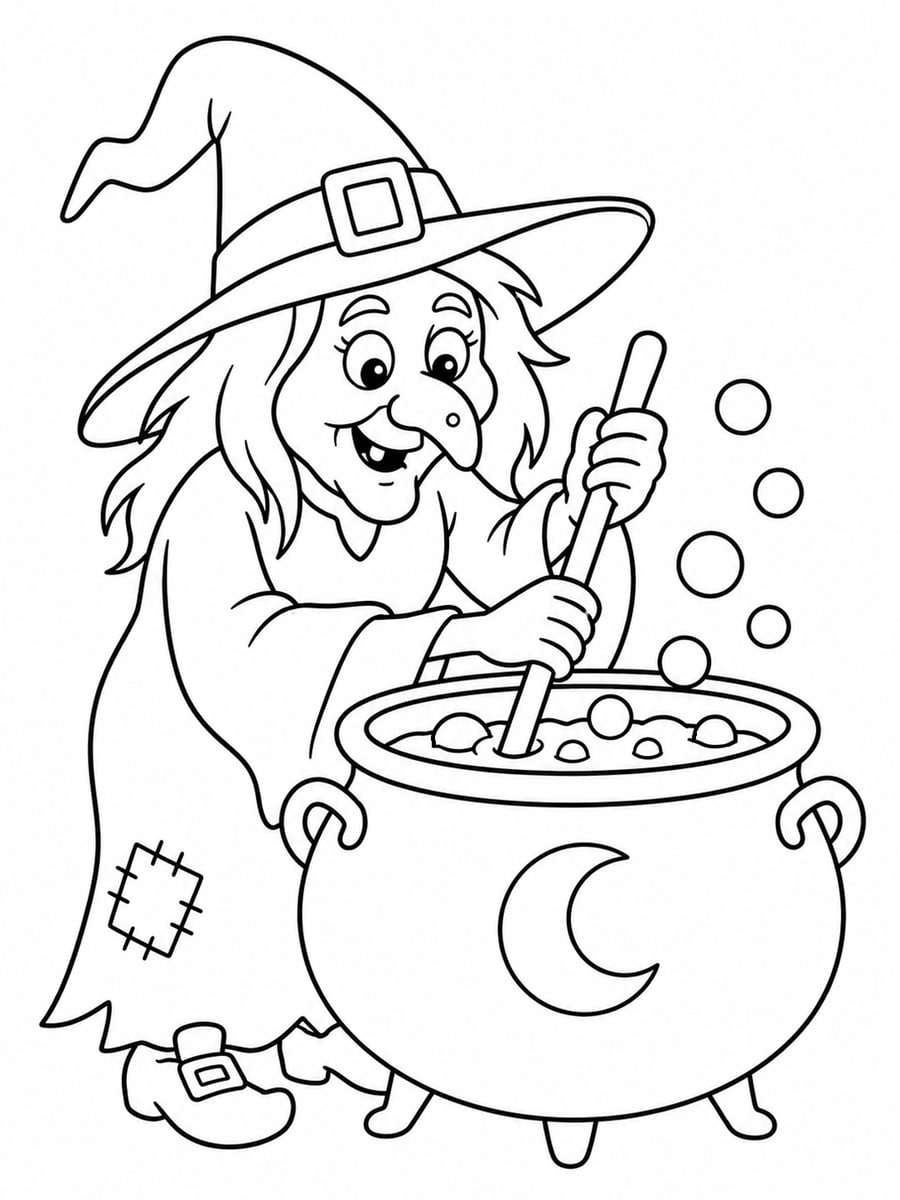 Coloriage sorcière chaudron