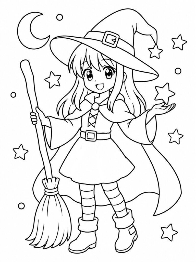 Coloriage sorcière manga