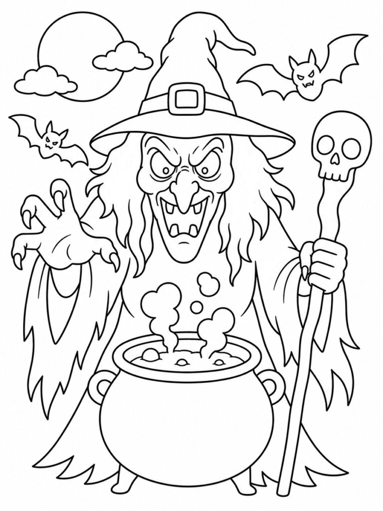 Sorcière qui fait peur Coloriage sorcière qui fait peur
