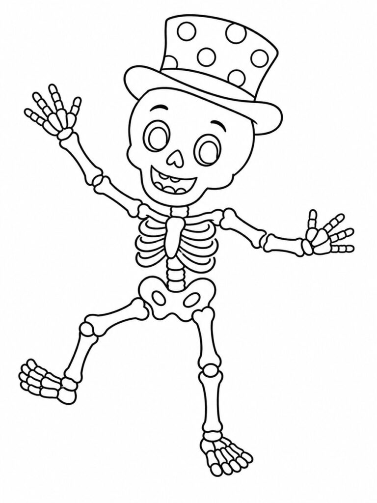 Squelette avec chapeau Coloriage squelette avec chapeau