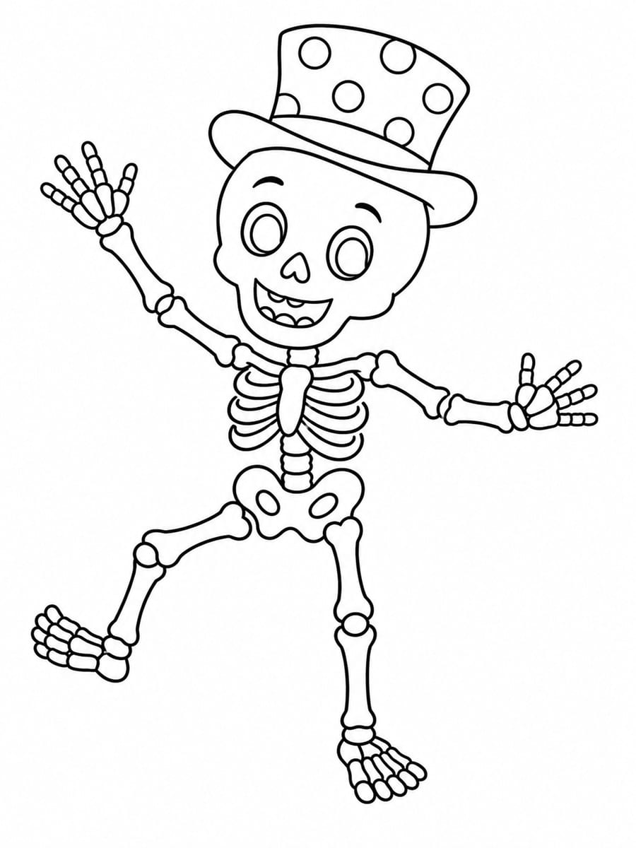 Coloriage squelette avec chapeau