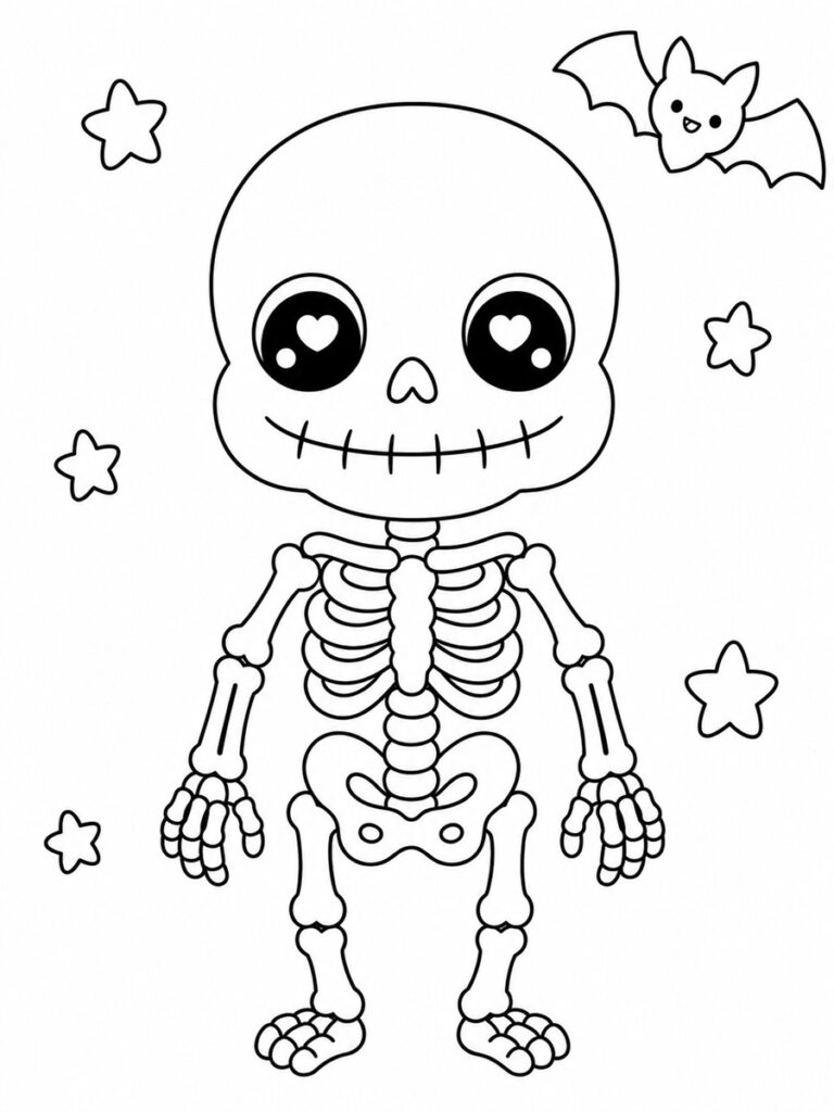 Squelette kawaii Coloriage squelette kawaii