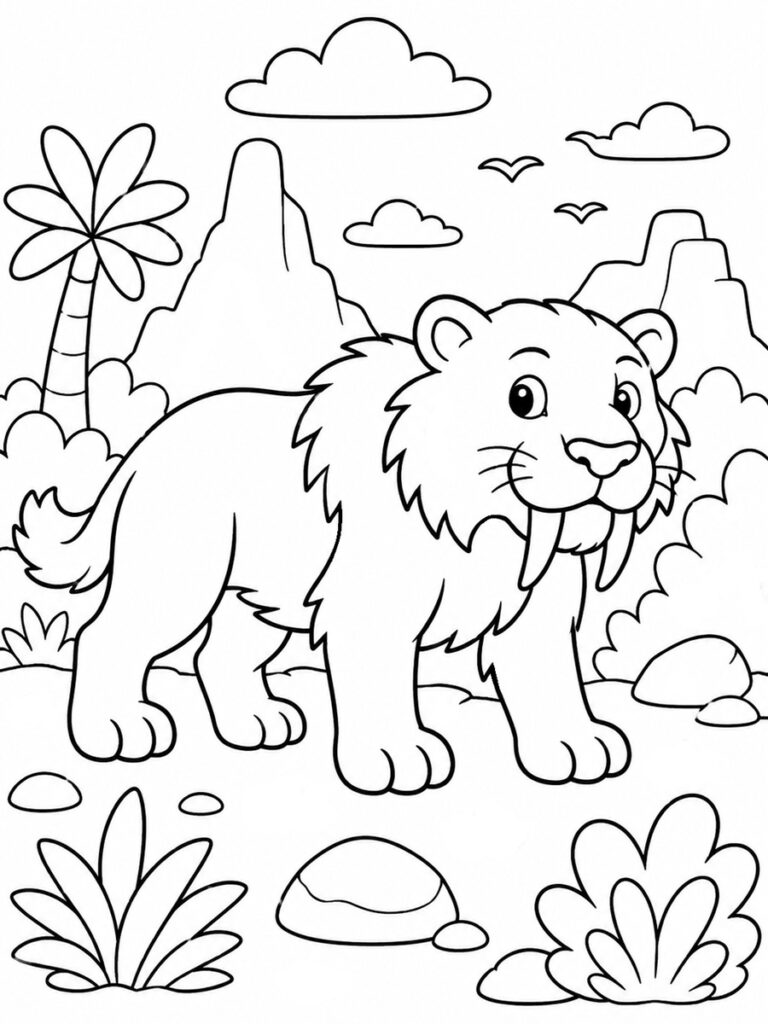 Coloriage tigre à dents de sabre