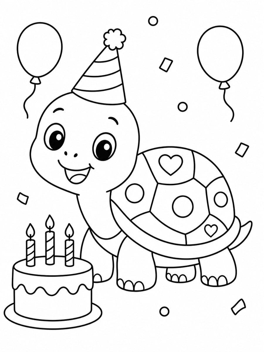 Coloriage tortue anniversaire