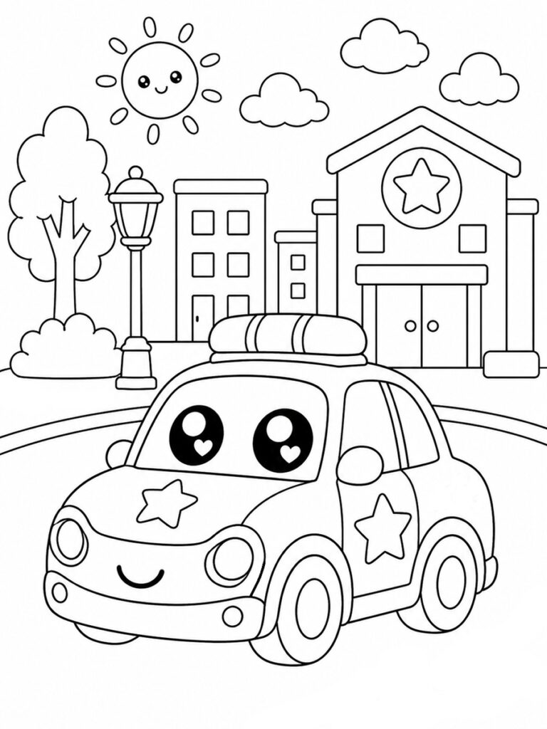 Coloriage voiture de police kawaii