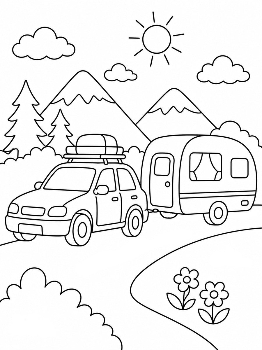 Coloriage voiture et caravane