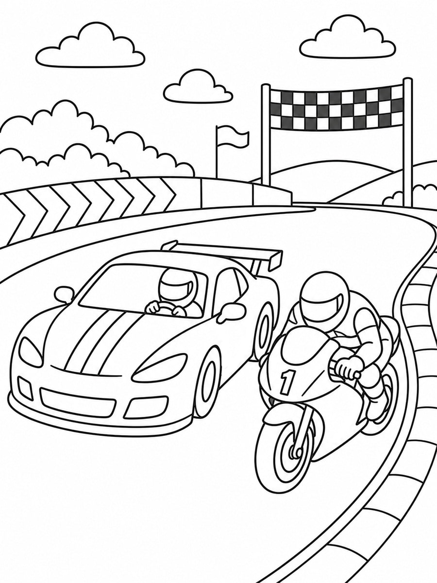 Coloriage voiture et moto