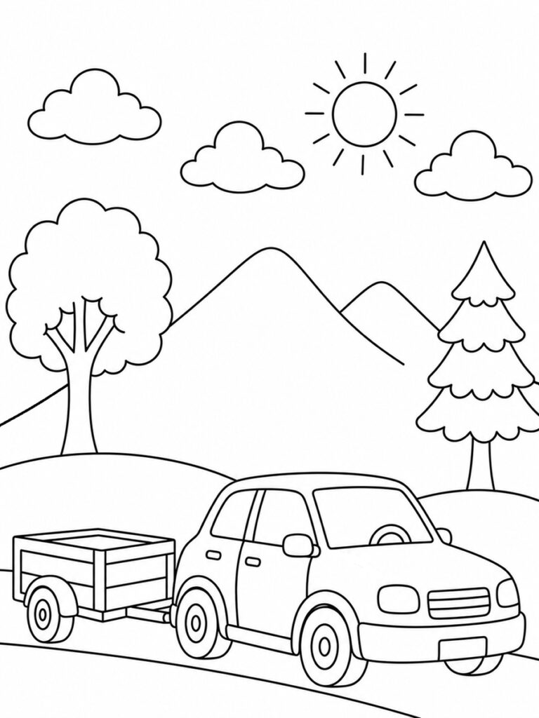 Voiture avec remorque Coloriage voiture avec remorque