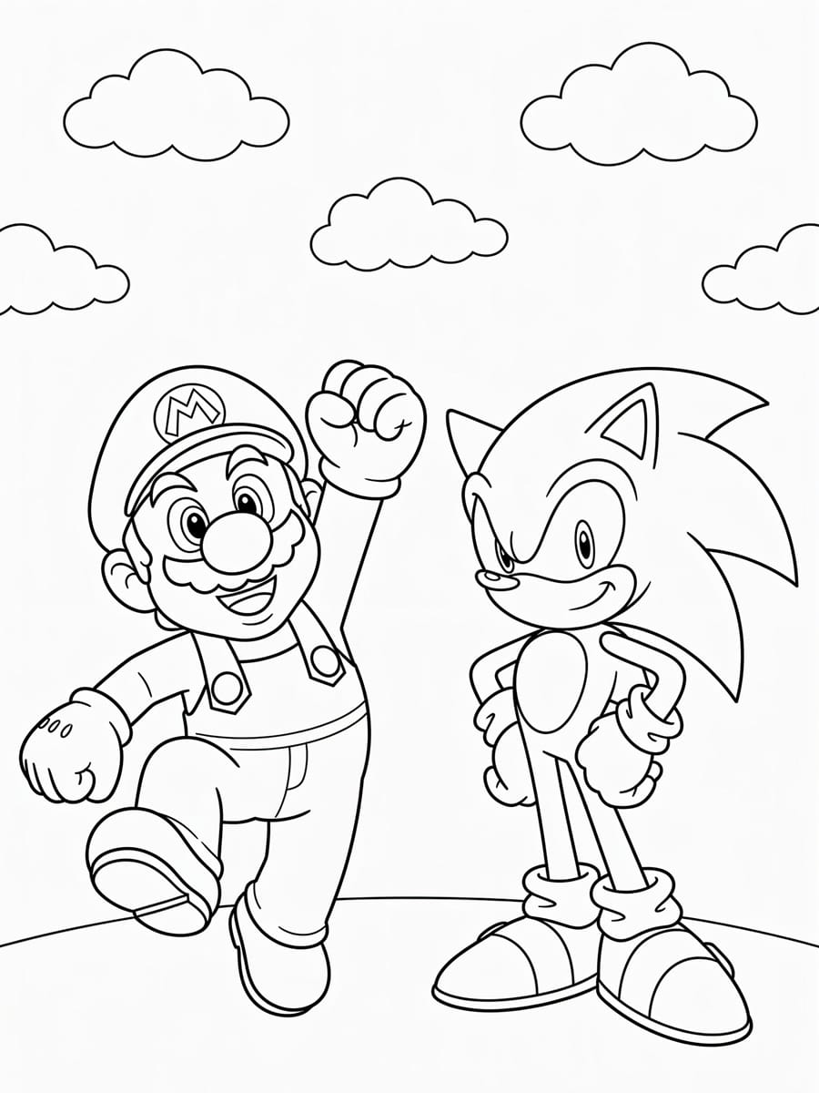 Coloriage Mario et Sonic