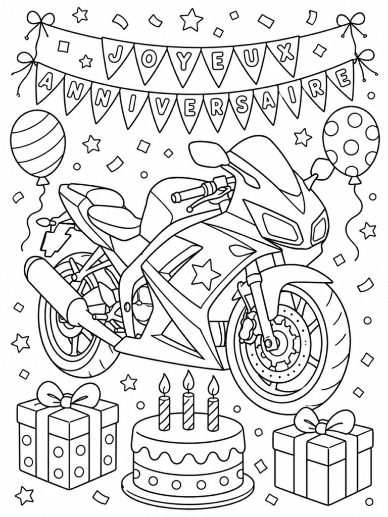Moto anniversaire Coloriage moto anniversaire