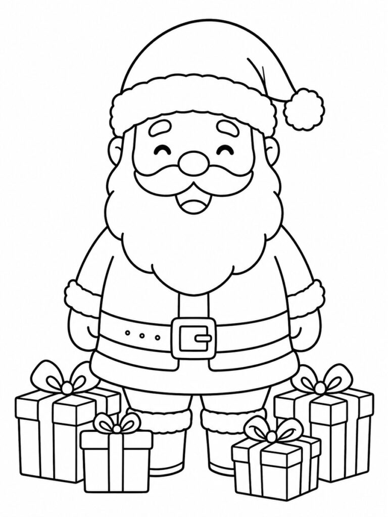 Père-Noël et cadeaux Coloriage Père-Noël cadeaux