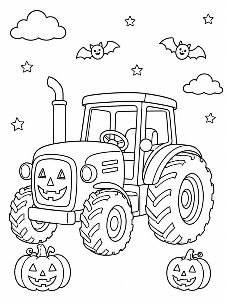 Coloriage tracteur Halloween