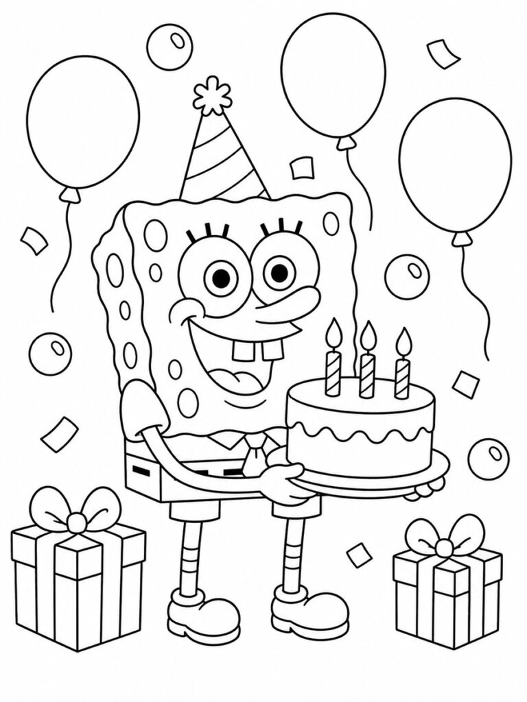 Bob l'éponge anniversaire Coloriage Bob l'éponge anniversaire