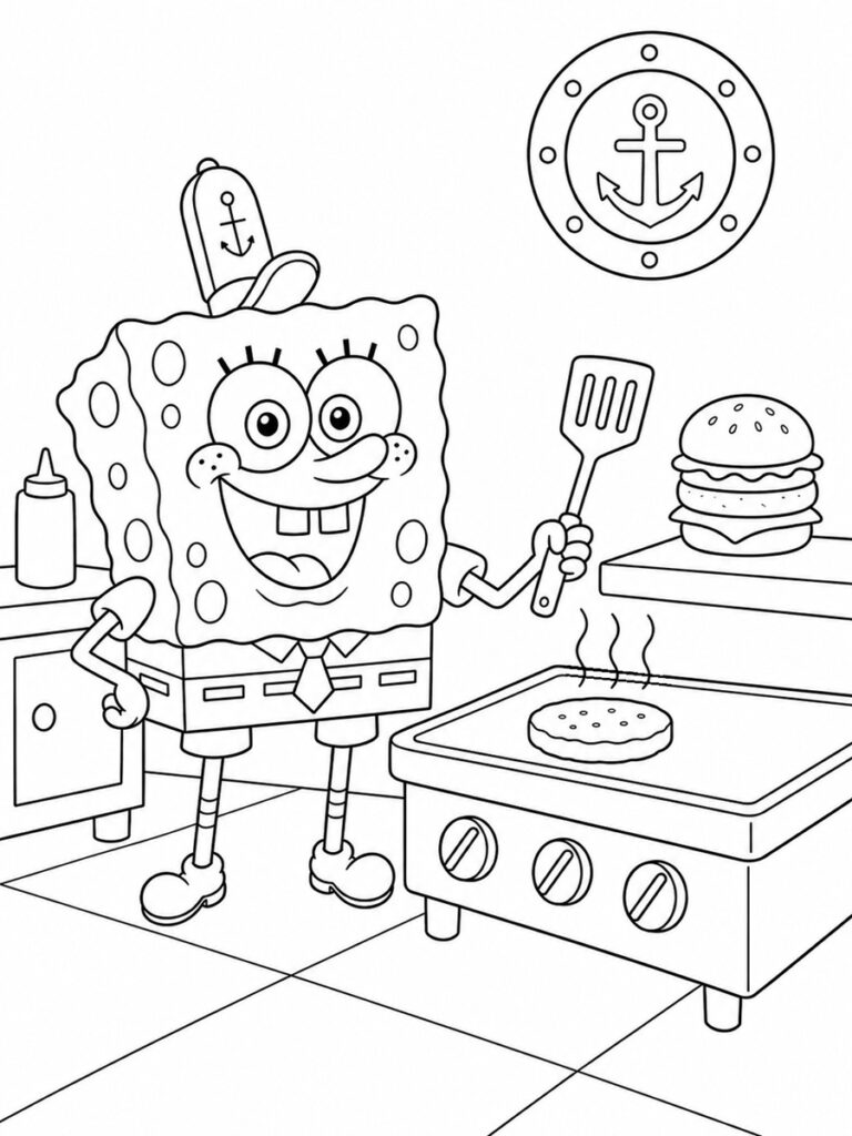 Bob l'éponge cuisinier Coloriage Bob l'éponge cuisinier